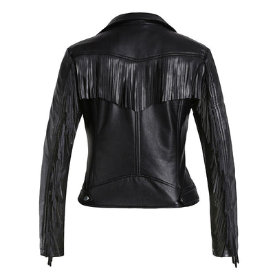Giacca in pelle da donna con zip obliqua