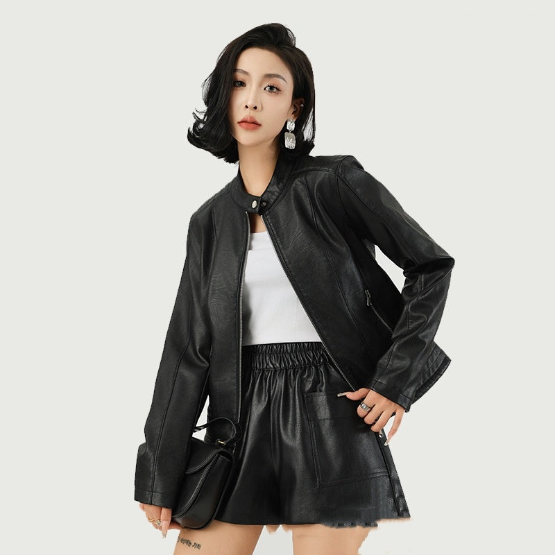 Giacca in pelle da donna stile locomotiva