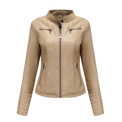 Giacca corta da donna in pelle sottile, stile motociclista chic