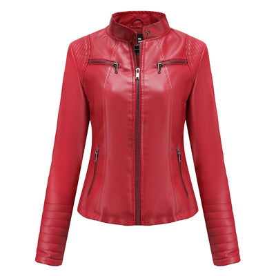 Giacca corta da donna in pelle sottile, stile motociclista chic