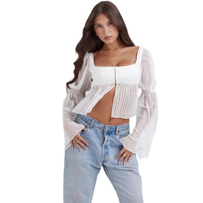Top a maniche lunghe con collo quadrato