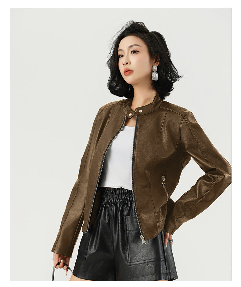 Giacca in pelle da donna stile locomotiva
