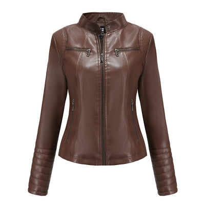 Giacca corta da donna in pelle sottile, stile motociclista chic