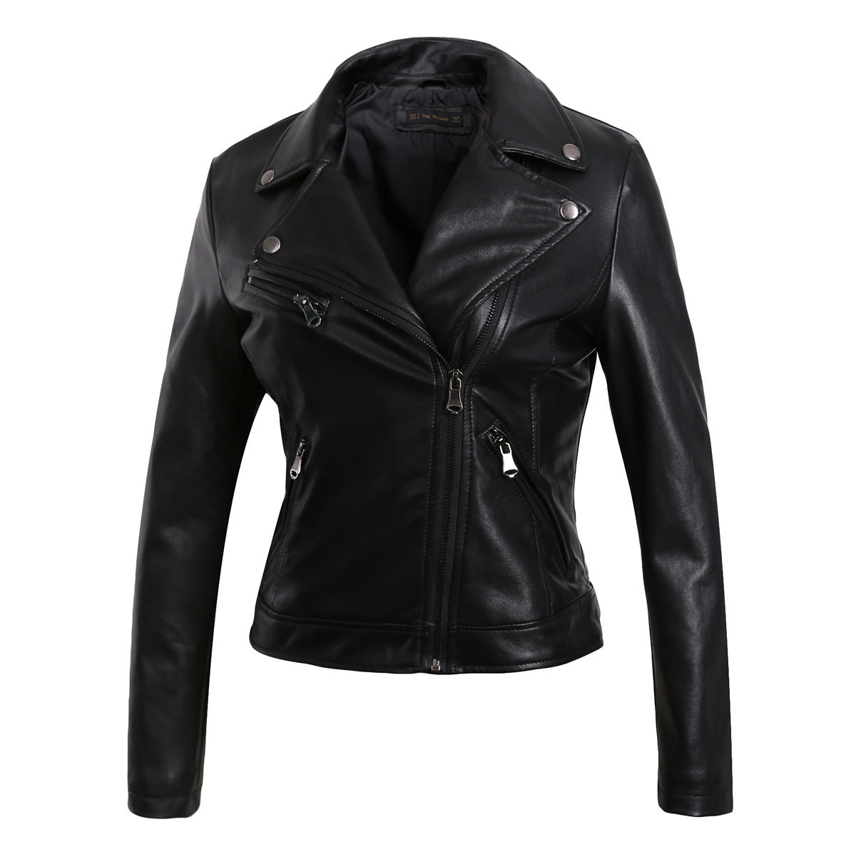 Giacca in pelle da donna con zip obliqua