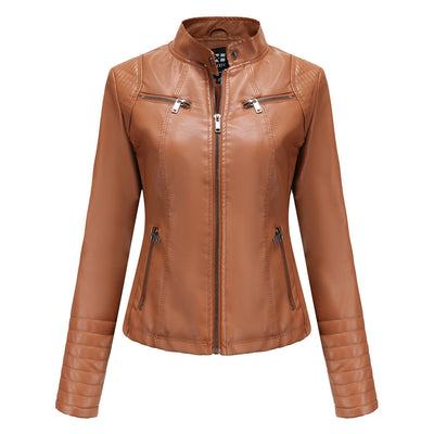 Giacca corta da donna in pelle sottile, stile motociclista chic