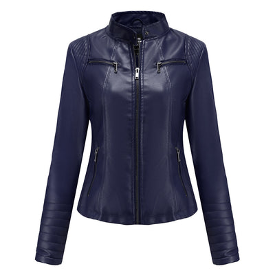 Giacca corta da donna in pelle sottile, stile motociclista chic