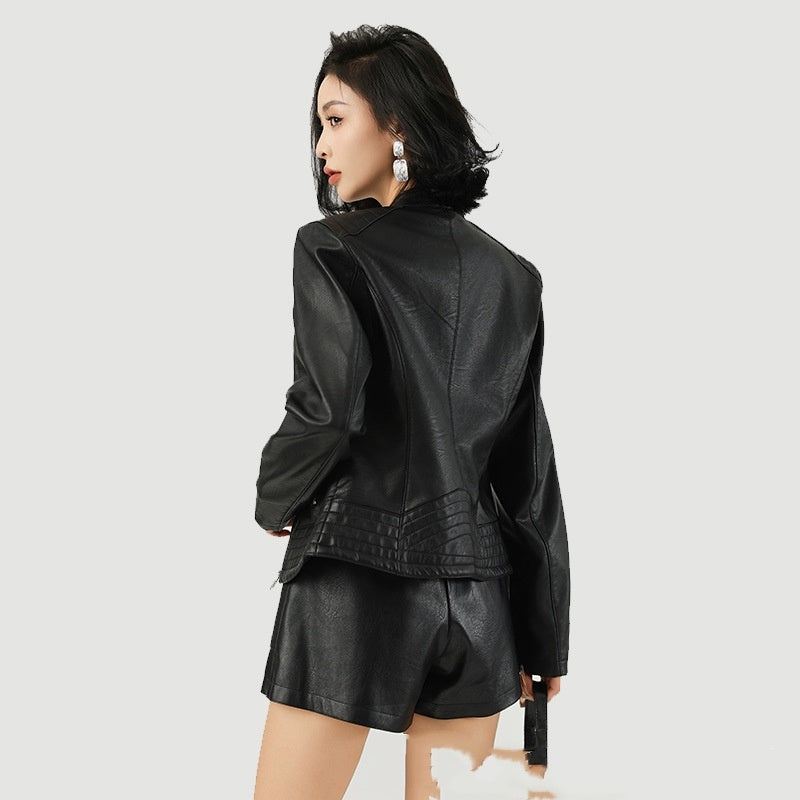 Giacca in pelle da donna stile locomotiva